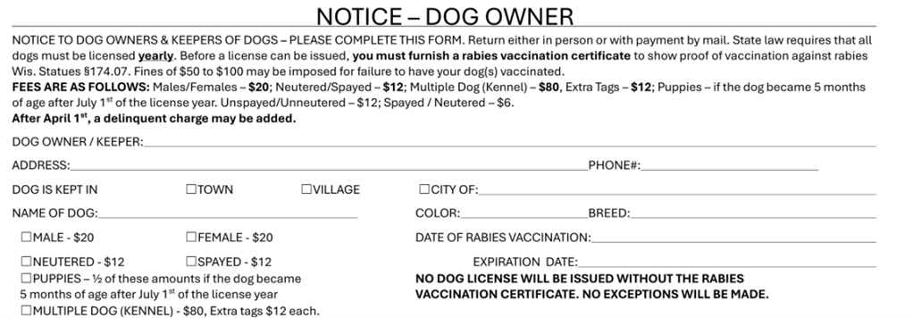 Town of Easton - Dog License Application